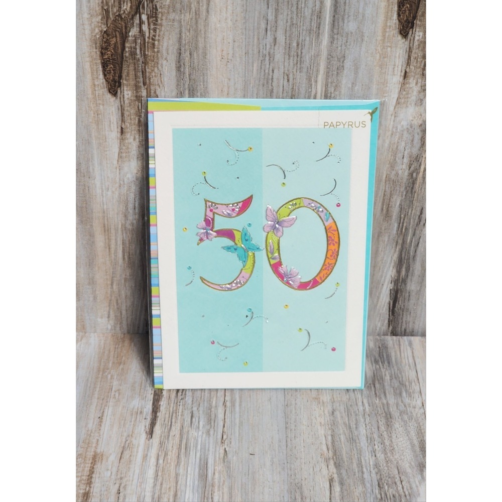 Papyrus RARE Turnowsky Embossed Beaded GOLD Trim‎ Butterfly Happy 50th Bday Card